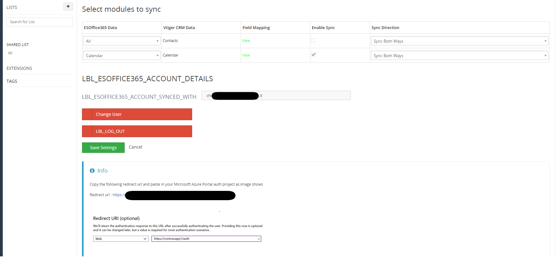 office 365 sync settings